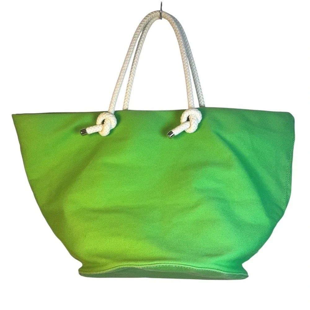 Kate Spade G&T Lime Green Canvas Tote‎ Bag Rope Handles Large Beach Travel